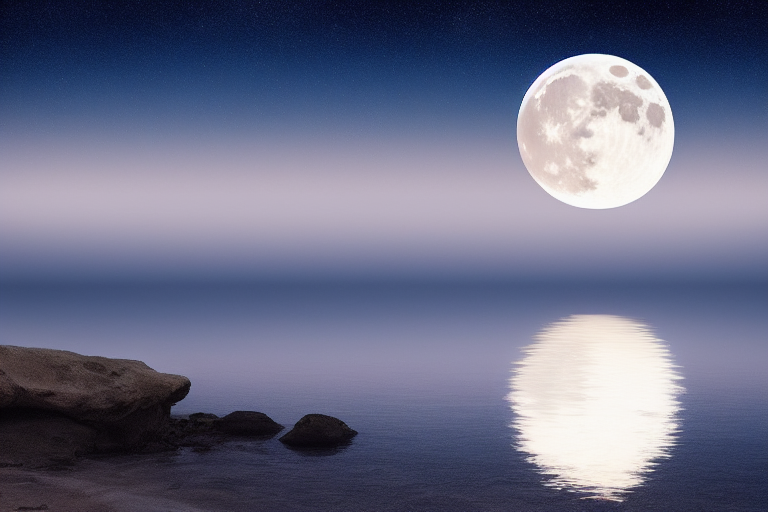 静かな海に映る満月の神秘的な光景