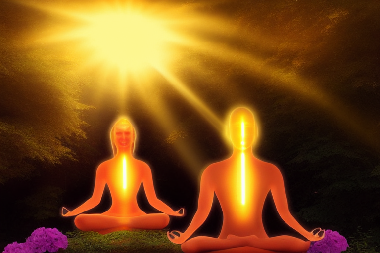 瞑想する人の上に輝くハイヤーセルフのイメージ