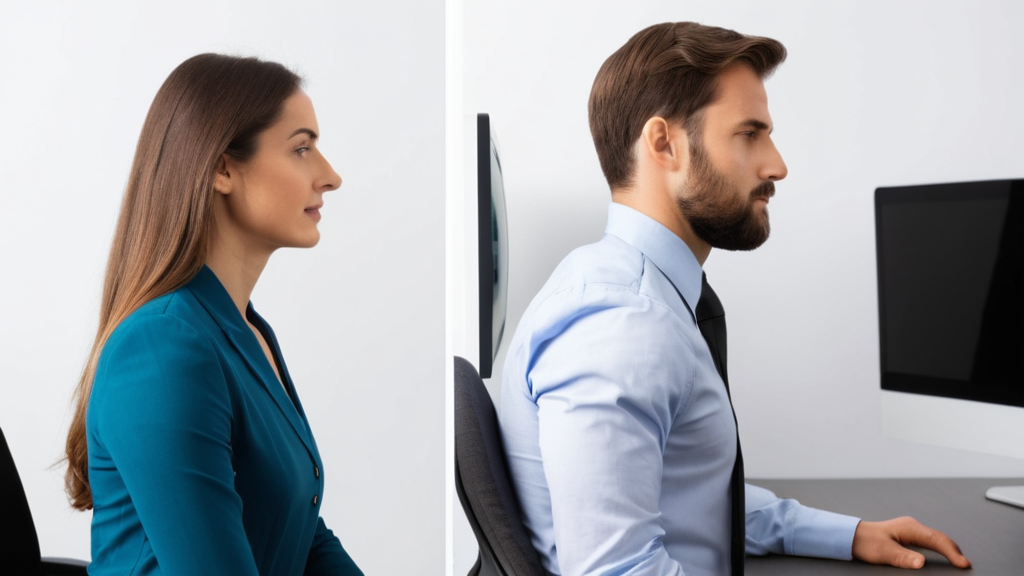 正しい姿勢と猫背の比較