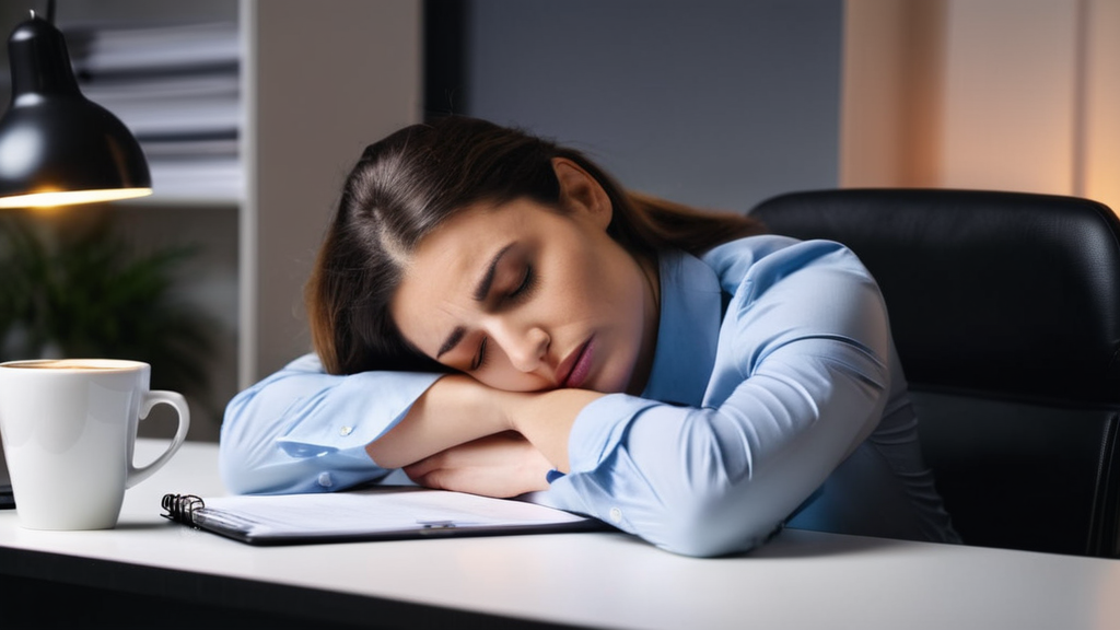 デスクに突っ伏す慢性疲労の人