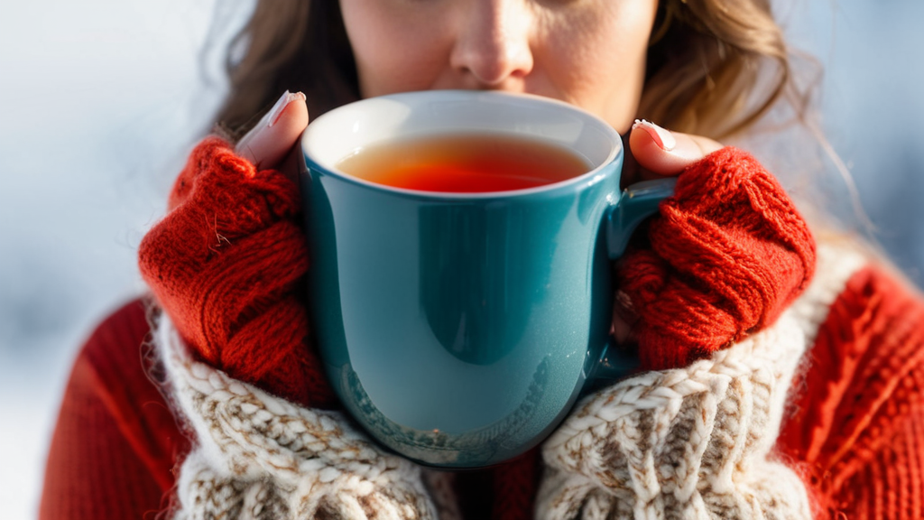 冷たい手で温かいマグカップを包む冷え性イメージ