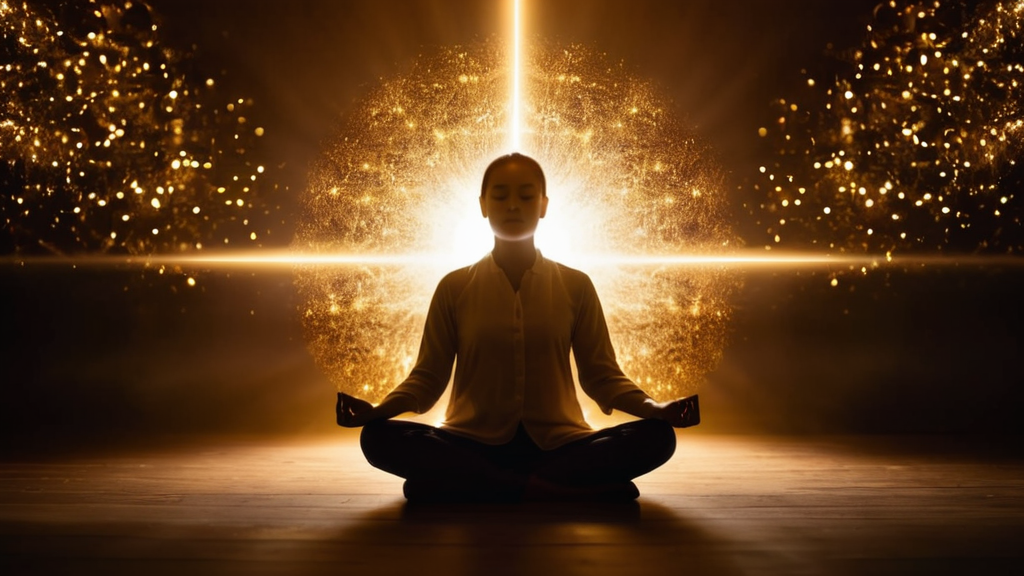 瞑想中に金色のエネルギーに包まれる人