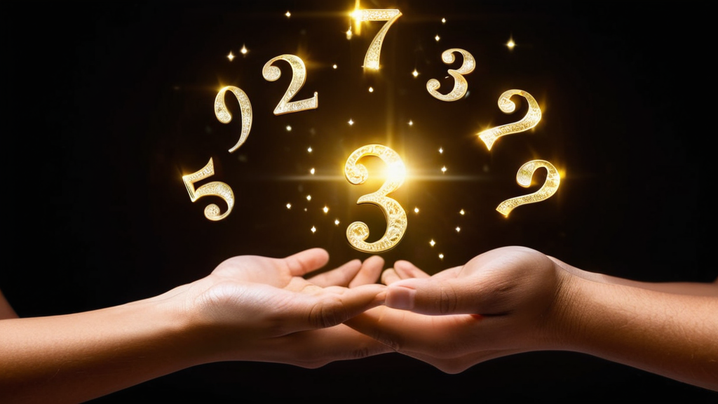 光る数字に囲まれた数秘術のイメージ