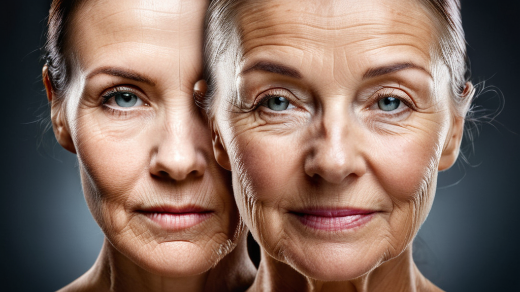 若い肌と老化した肌の対比ポートレート