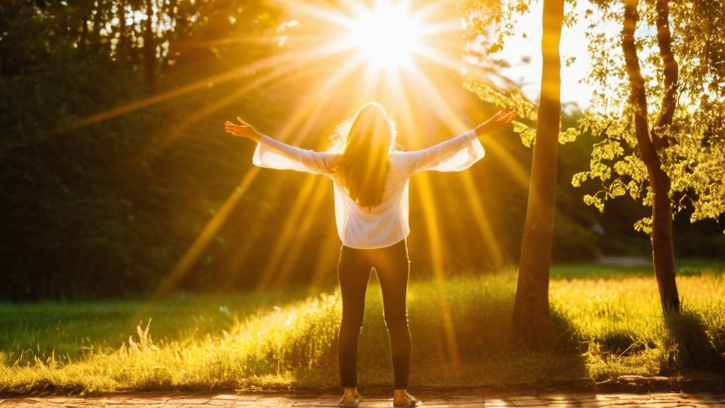 太陽光を全身で浴びてビタミンDを補給する人