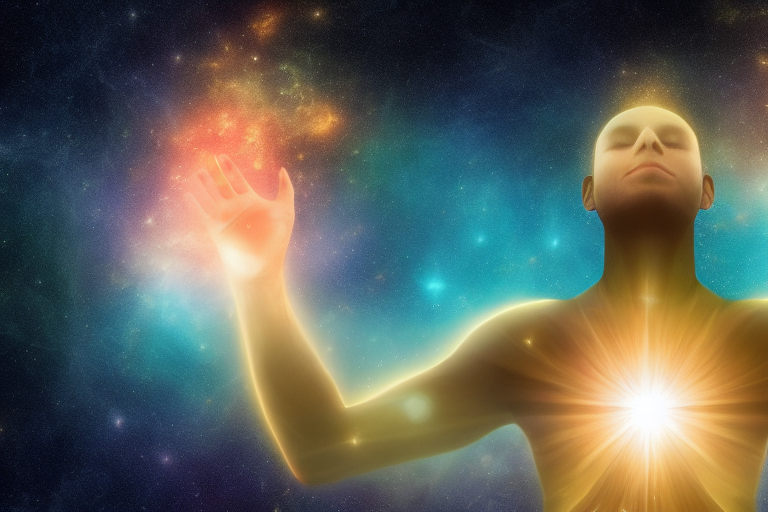 宇宙からの豊かなエネルギーを受け取る人のイメージ 引き寄せの法則