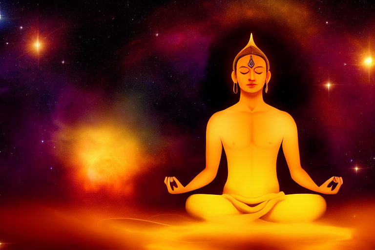宇宙のエネルギーに包まれて瞑想する人のスピリチュアルイメージ