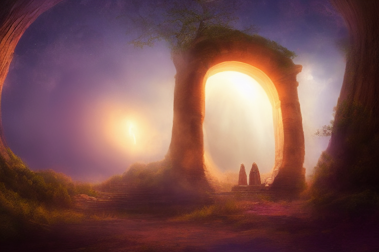 前世の風景が見える神秘的なポータルのイメージ