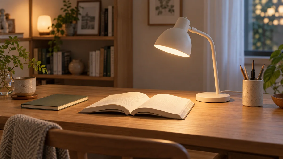 開いた本を照らす白い読書灯のイメージ